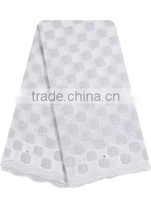 Cheap price hign quality square style cotton swiss voile lace with stones for clothes SL0408