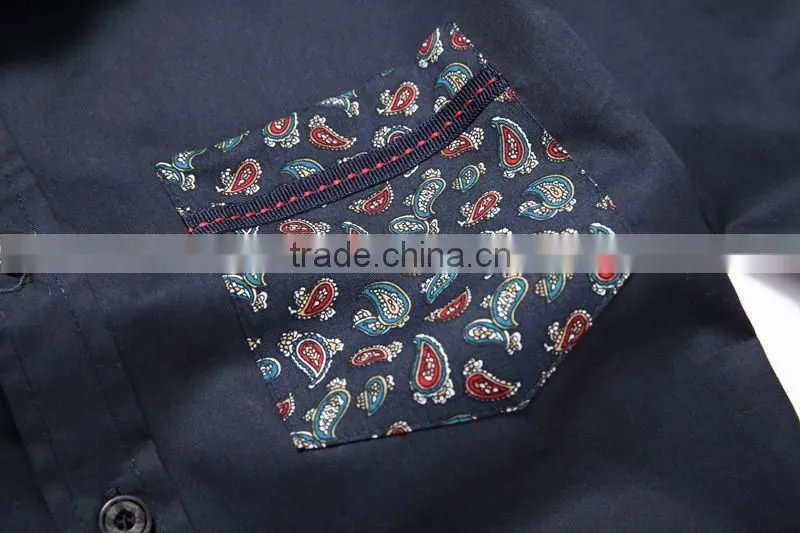 100% cotton latest fashion dress pasiley pocket men shirt