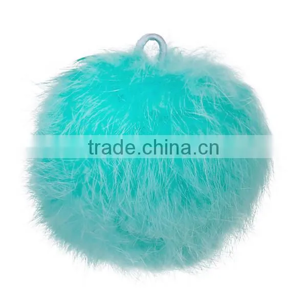 Angora Pom Pom Balls DIY Craft Decoration Mint Green With Ring 80mm Dia.