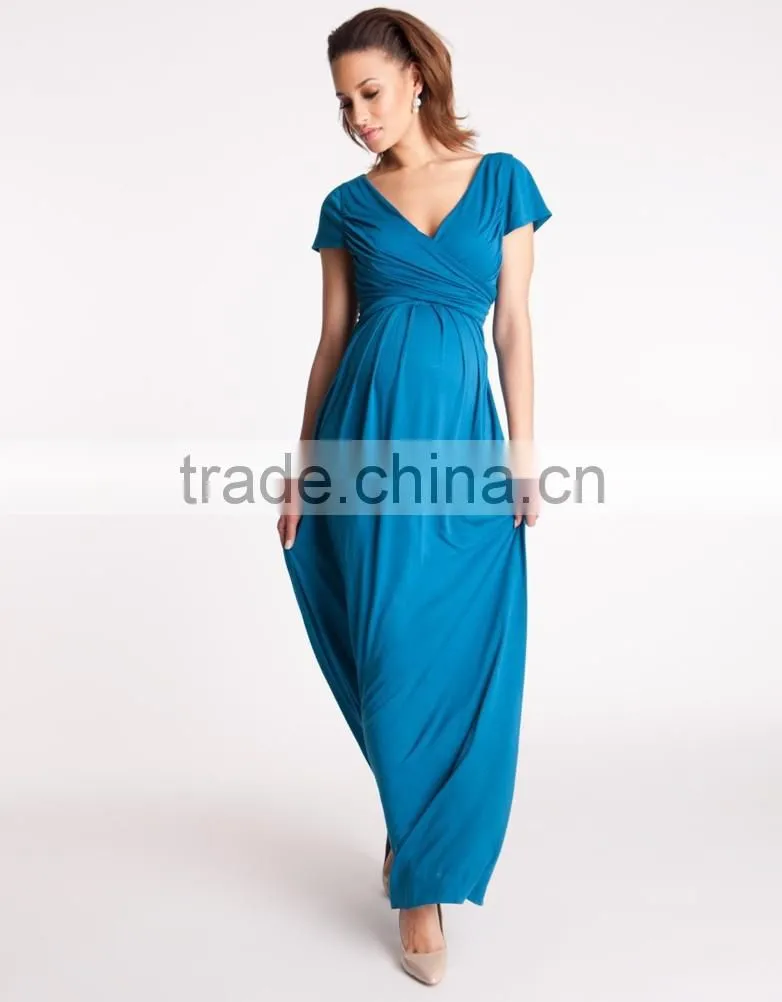 hot sale aqua draped maternity maxi dress pregnant evening dress