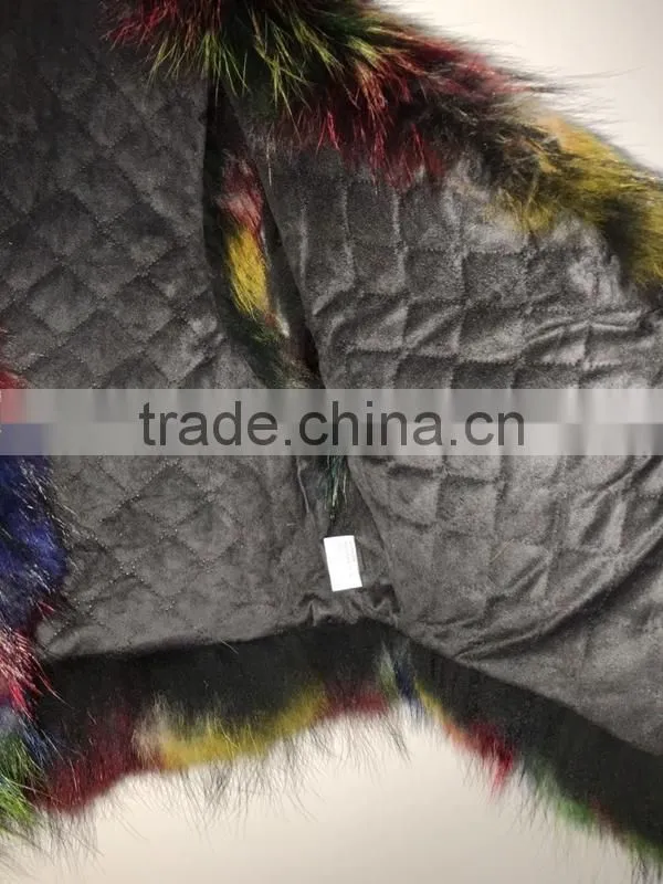 YR1025 Women Fashion Unique Fancy Color Real Raccoon Wholeskin Fur Vest