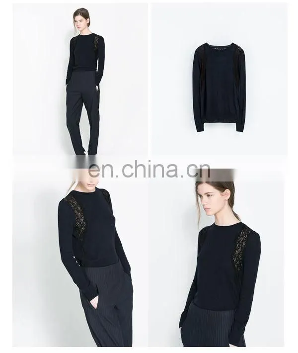 European catchy style cool long sleeve shoulder sleeve black bodycon knit sweater