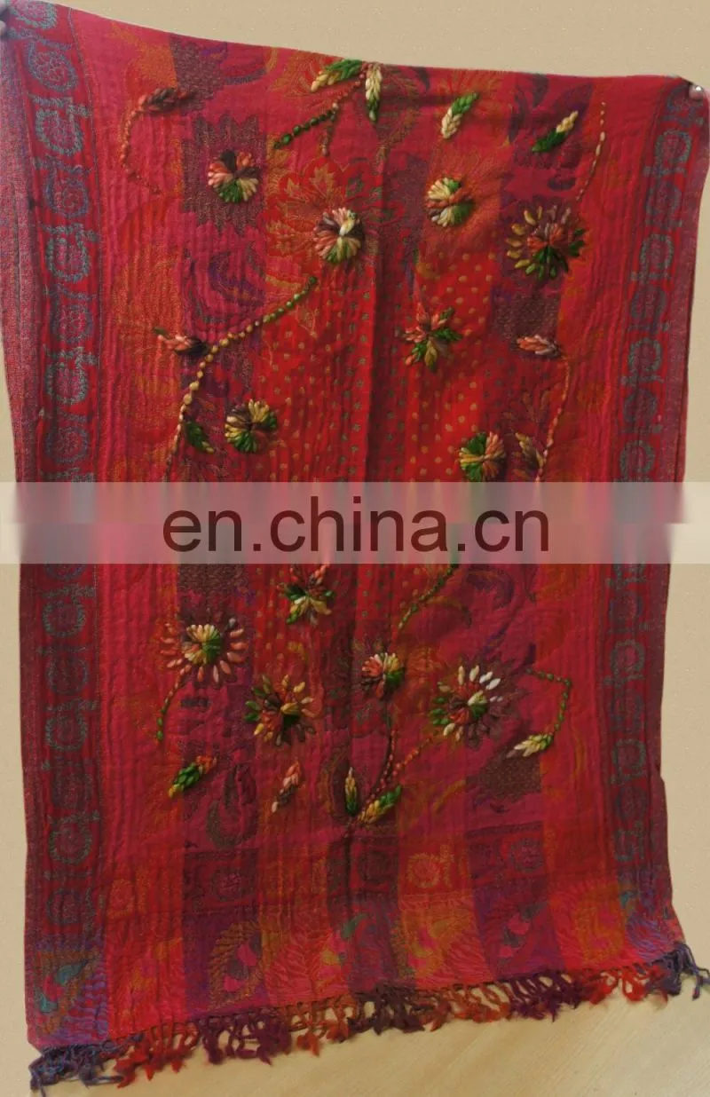 100% Wool jamawar shawl with fancy wool embroidery