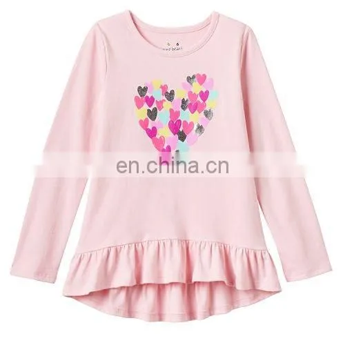Hot Sale Cute Girl Dresses, One piece Girls 4- 8 Long Sleeve Ruffled High-Low Tee
