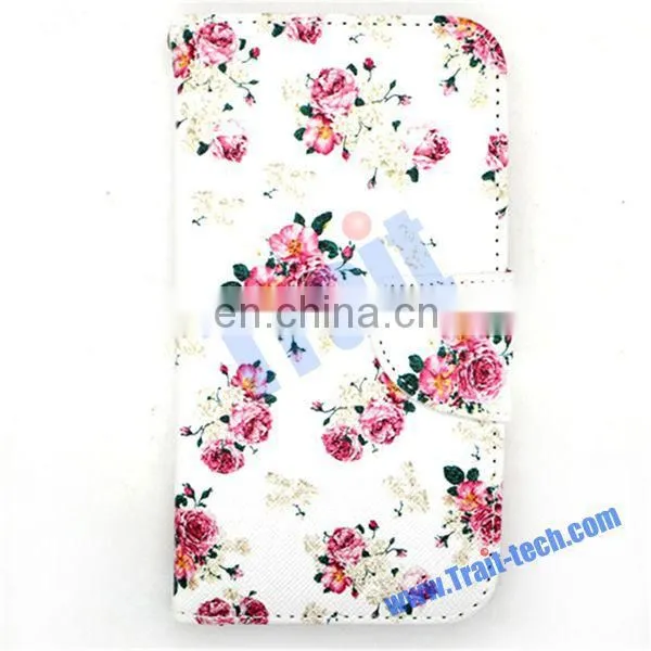 Flower design Wallet Style With Card Slot Flip PU Leather Case for Samsung Galaxy S5 i9600 G900 (Flowers)