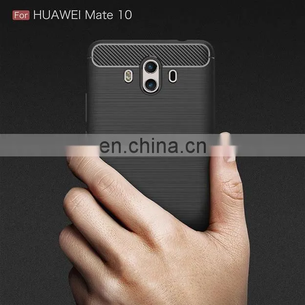 Carbon Fiber Brushed Metal Solid Color TPU Black Cover Case for Huawei Mate 10