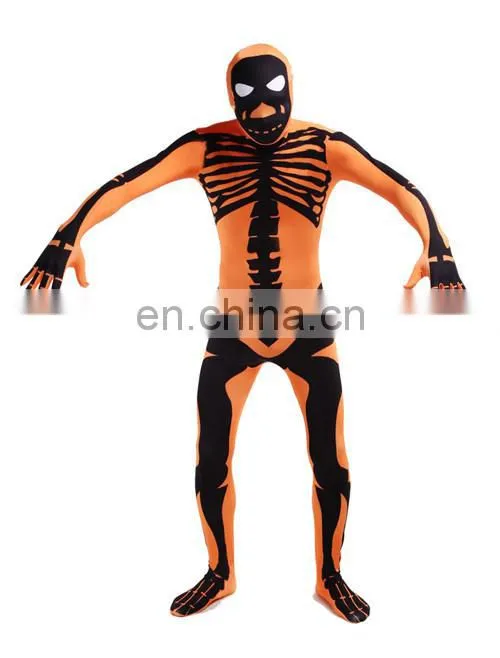 Orange Skull Jumpsuit Second Skin Suit Zentai Bucks Halloween Costume