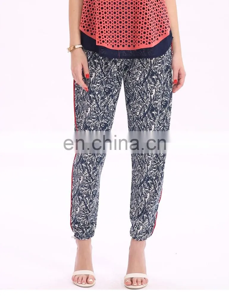 New Design Customized Leaf Print Casual Rayon Boho Harem Trouser Pants