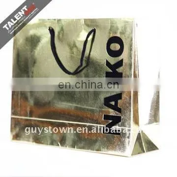 custom printed logo golden & silver paper reusable shopping bag for promotion