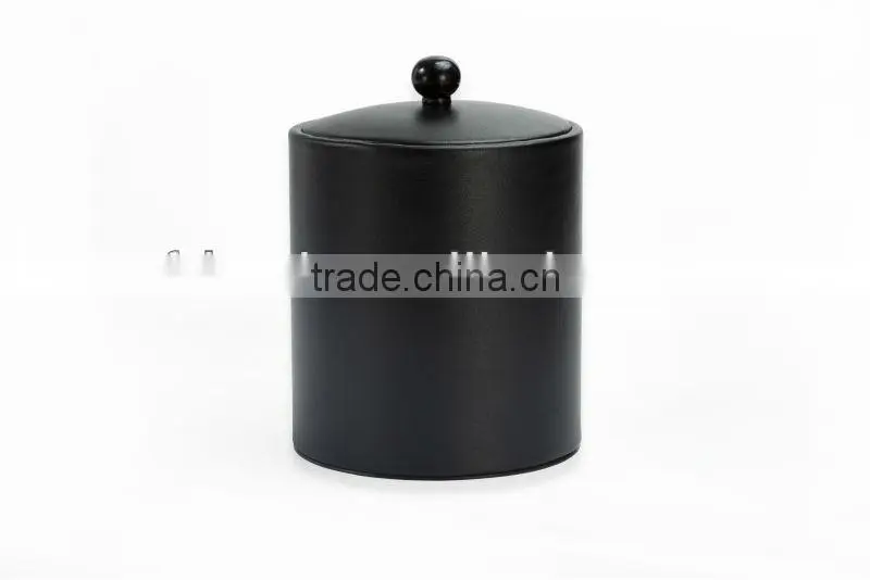 High Quality Stainless Steel And Leather Metal Ice Bucket With Tong&Lid KL-A224