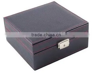 carbon leather jewelry travel case,hard shell black leather jewelry storage display case,black leather hard travel jewlery case