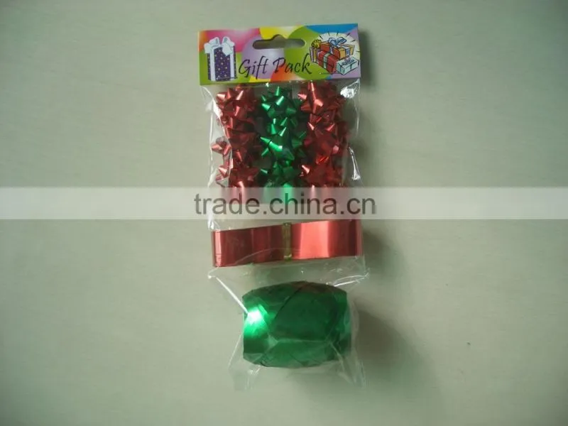 2016 New Design High Quality Gift Decorative Set/ star bows and matte metallic curly ribbons