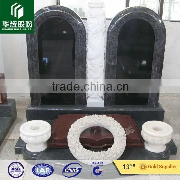 stone carving flower and crosscolor monument slab shanxi black absolut tombstone cheap granite