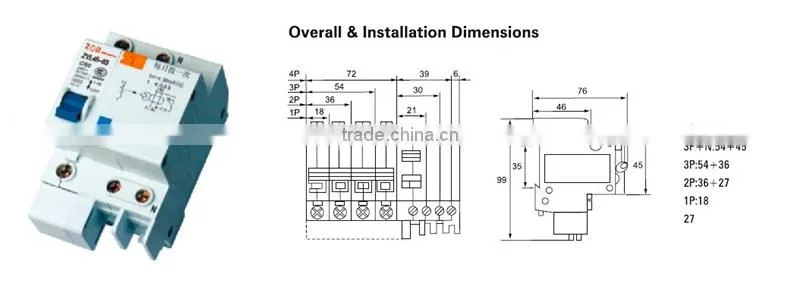 Short Time Delivery ZYL45-63 (DZ47 LE-63)Residual Current Circuit Breaker/RCCB