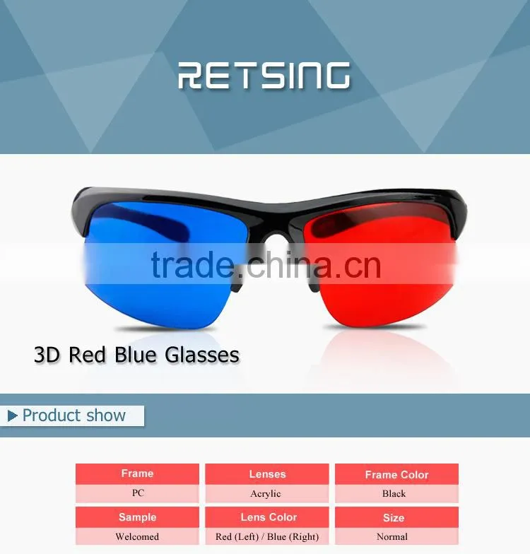 Beautiful designer plastic vision Red Blue 3d plastic glasses for cinema and tv-KX30