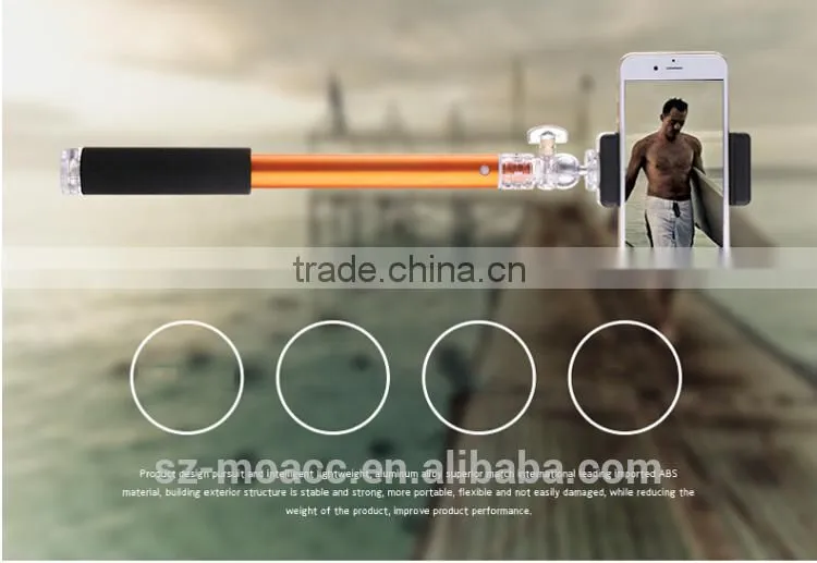 Crystal interface aluminum selfie stick with bluetooth shutter button