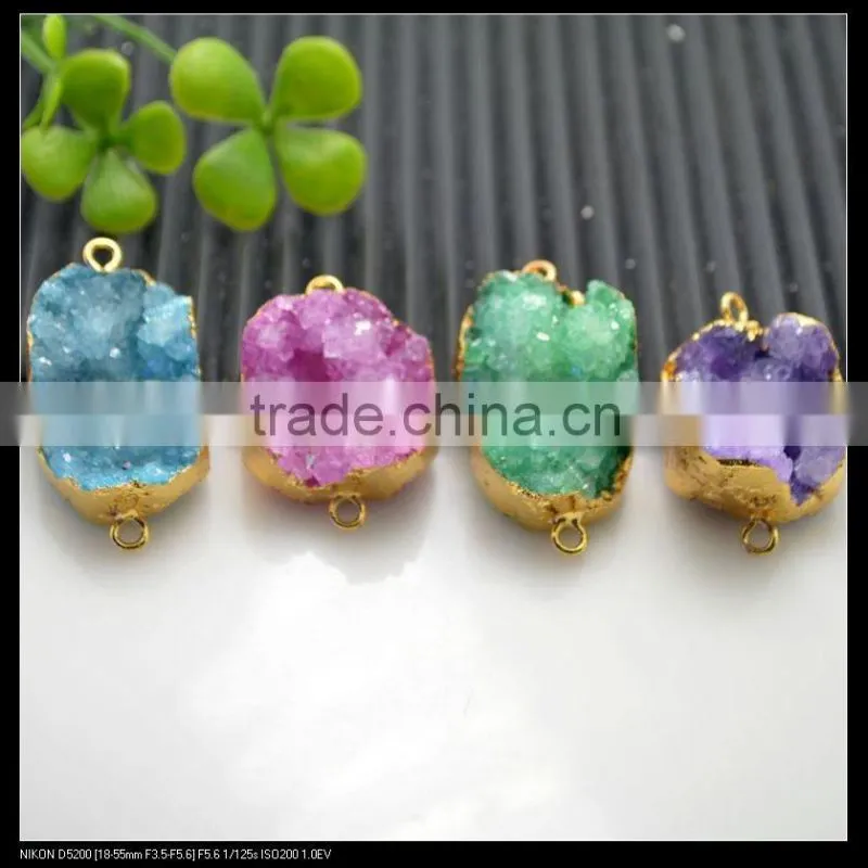 LFD-0071B Wholesale Gold Plated Drusy Druzy Quartz Connector Beads Stone in Mixed Color Jewelry Findings