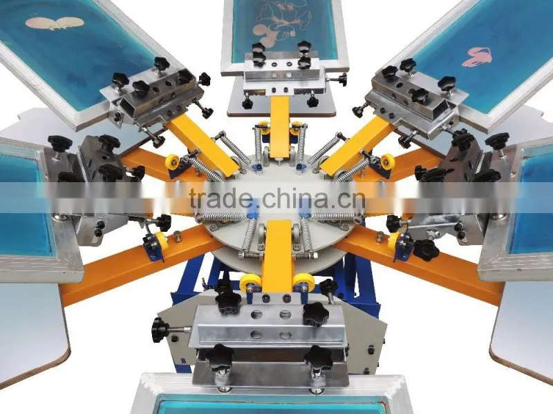 Manual turntable T-shirt Garment Textile Screen Printing with 6 color 6 stations with micro registration