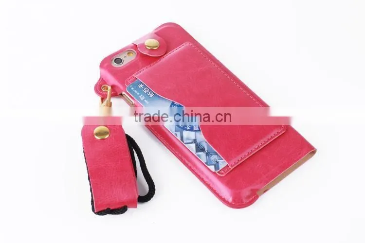 Luxury metal pu leather case with card slot for iphone 6/6s 4.7 Thin holder full back cover with string for iphone 6/6s 4.7
