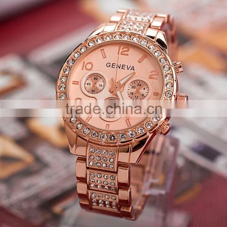 Diamond Geneva Watches Women Stainless Steel Quartz Watch Military Crystal Gold Watches relogio feminino montre femme