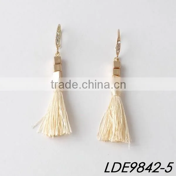 Gold hoop with colorful silk tassel adorable summer fashion earrings