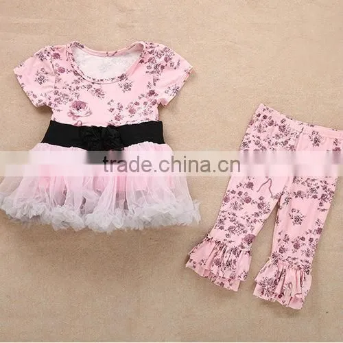 Hot sale!! 2016 top 100 little model Tank top dress With Pants In Set-sweet style designs for girls