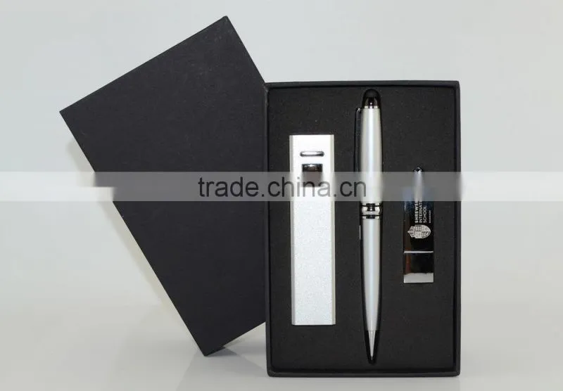 Metal power bank and usb disk and stylus pen made custom Business gift set