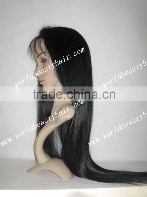 Top quality 100% human hair 24" 1# straight full lace wig