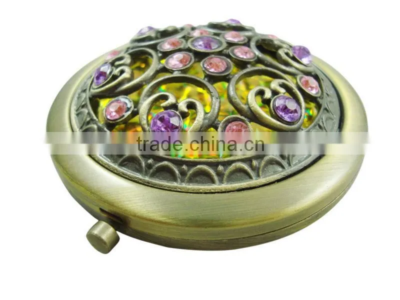 High-end round dual sided compact pocket metal miror with various finishes