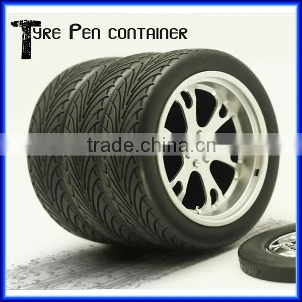 Hot sell black color resin school tire pen holder/office tyre pen container