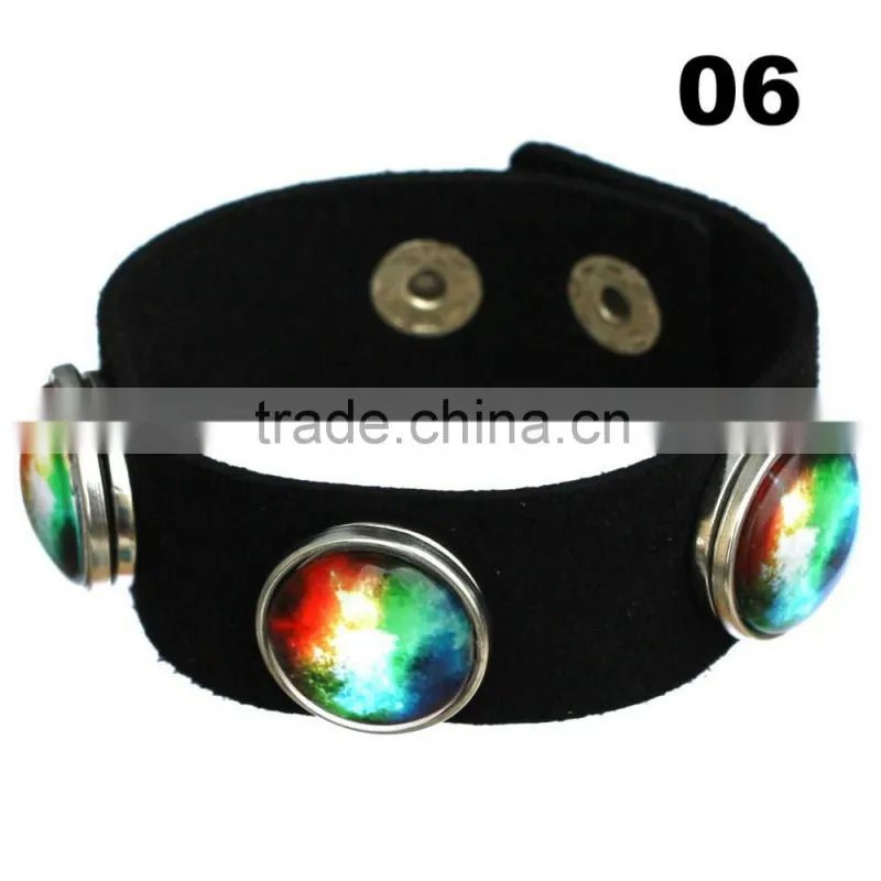 Wholesale Glass Nebula - Galaxy Space - Novelty Leather Metal Cuff Buttons Bangle Bracelet