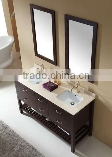 Solid wood Bathroom cabinet Double sinks Floor Vanity Wood Ceramic Wash Basin No.3201C