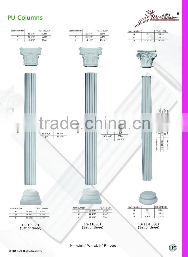 2016 High Quality Good price beautiful polystyrene decorative polyurethane roman column