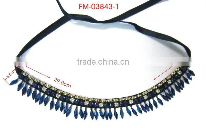 Navy Bead Mix Colored Clear Rhinestone Necklace