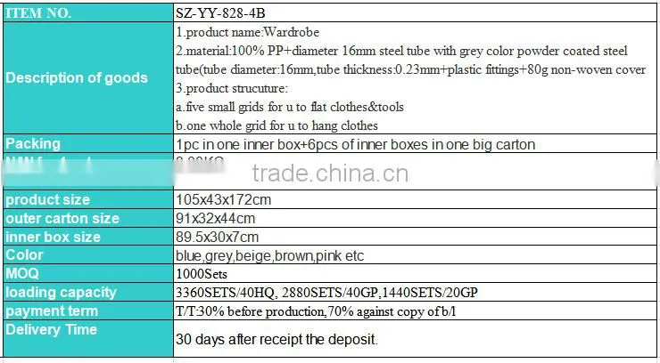 high qulity pvc plastic portable foldable wardrobe