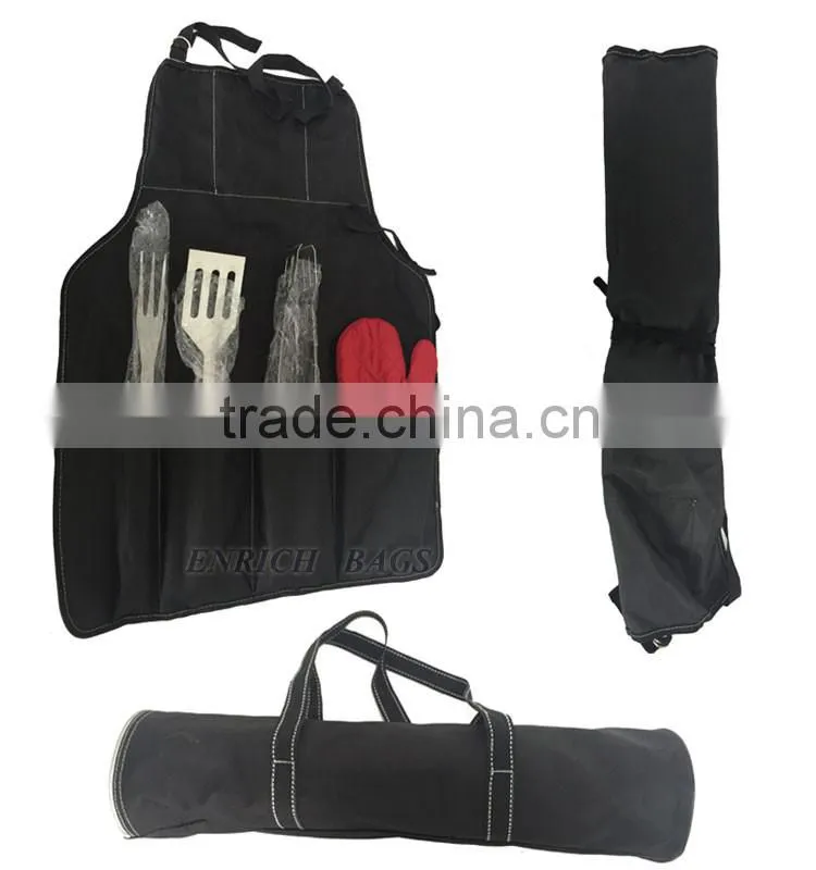 Enrich Promotion 5pcs BBQ Apron set with BBQ tool sets for out picnic