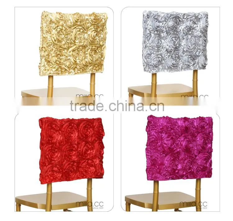 Wedding embroidered satin rosette square top chair cap covers