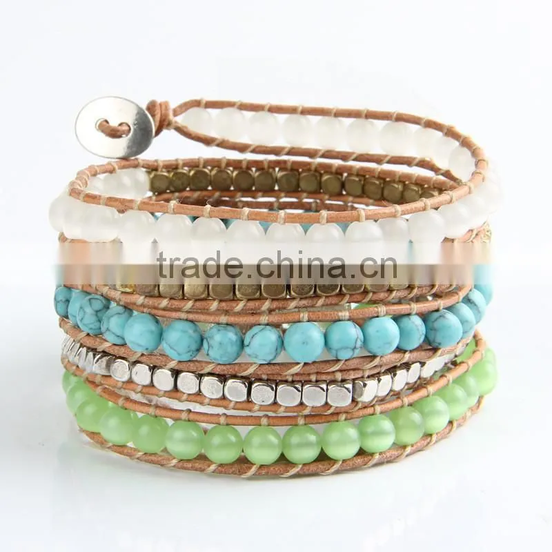 Five laps fashion leather bracelet Natural opal Pure manual weaving charm bracelets bangles for women jewelry wholesale