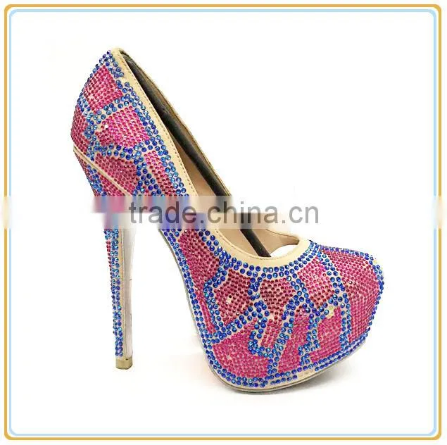 New arrival high heel shoes Luxury design ladies diamond dress party prom shoes