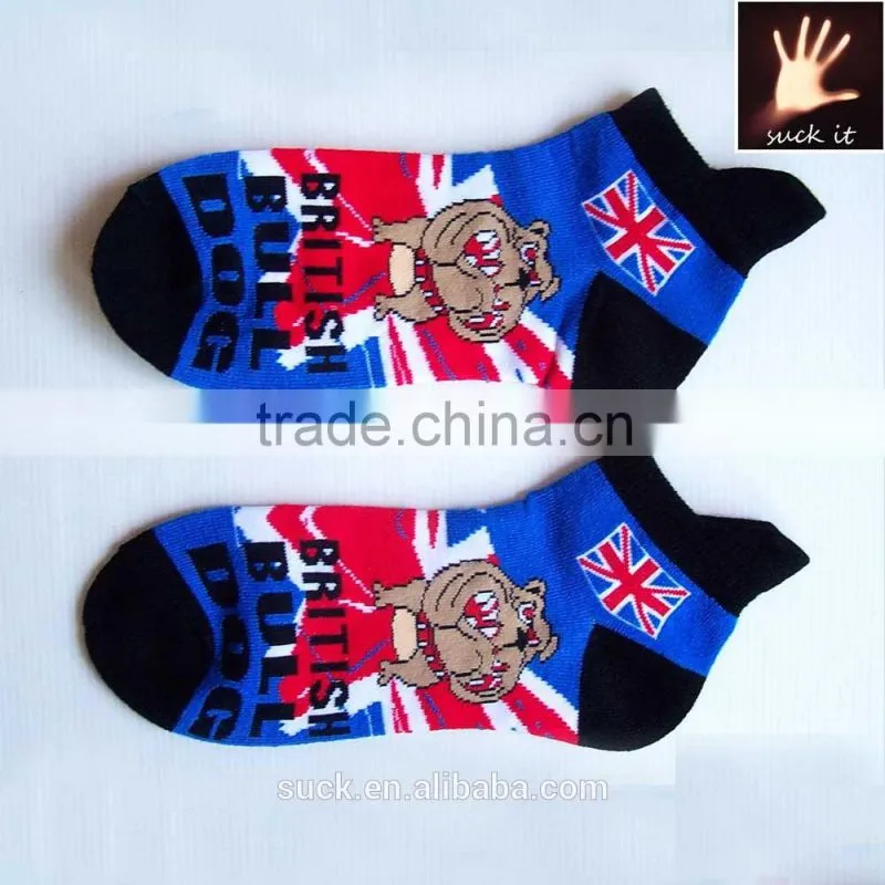 COTTON ANKLE SOCKS GB BRITISH BULLDOG cartoon CASUAL FREESIZE ONE SIZE UNISEX