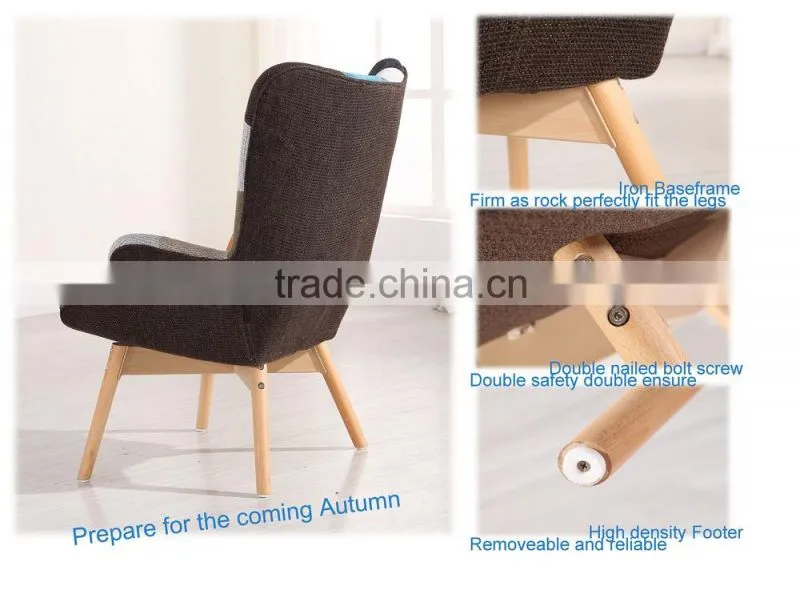 Patchwork fabric design arm lounge chair with footrest