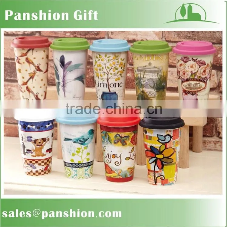 Ceramic coffee tumbler with silicone cap