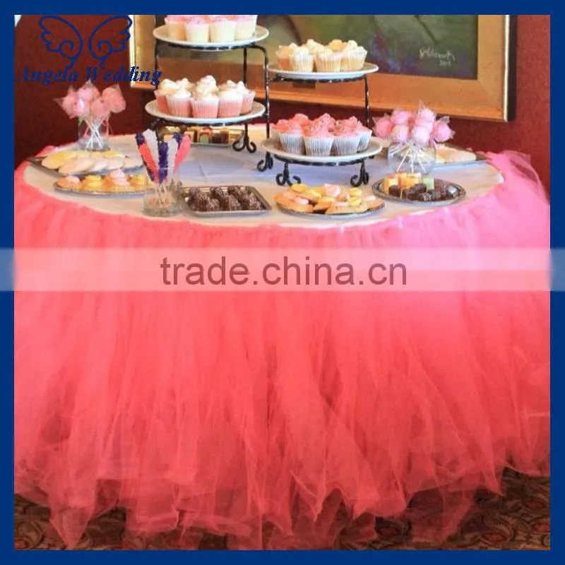 SK005D New arrival beautiful ruffled polyester hot pink bridal ruffled wedding tulle table skirt