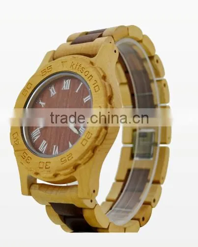 2016 Fashion Mens Bamboo Wood Watch Quartz Wooden Watch Auto Date Man Watch