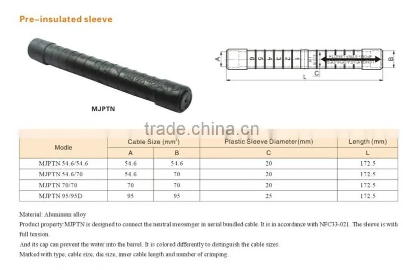 MJPTN series 70 mm2 pre Insulated cable sleeve