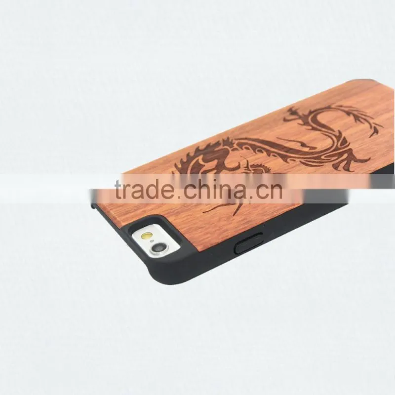 For iphone 6 wholesale cell phone case wood + pc with laser engrave dragon and fox