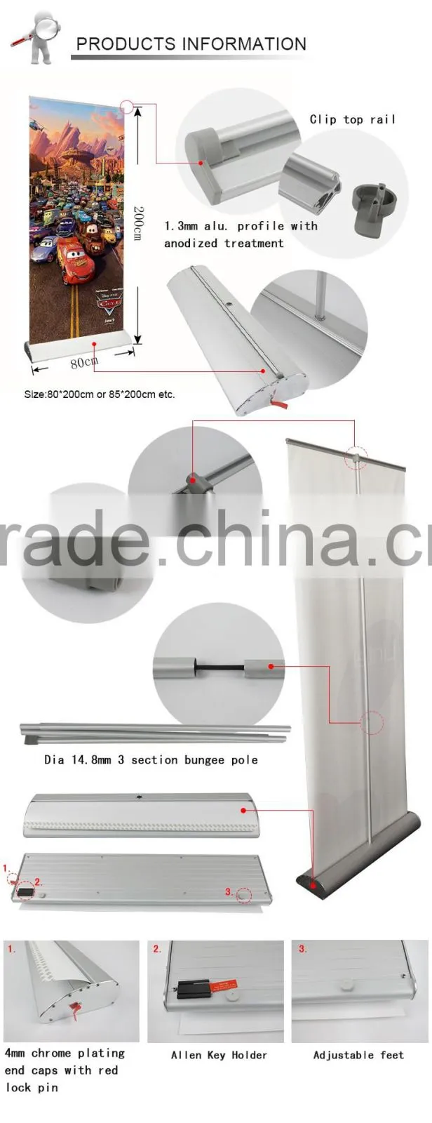 the unique base design aluminumroll up stand