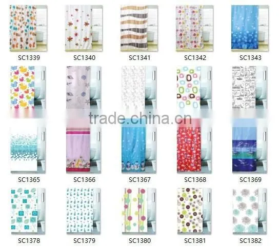 Grey color Polyester print fabric bathroom shower curtain panel
