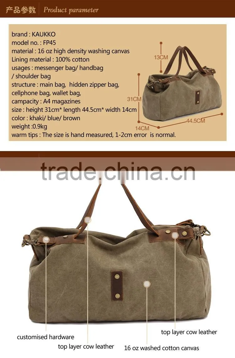 fashion ladies waxed canvas tote bag with cheap price