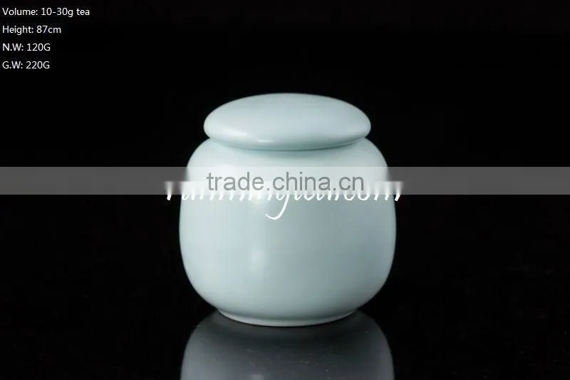 top quality 30g light blue ceramic tea canister, spice container
